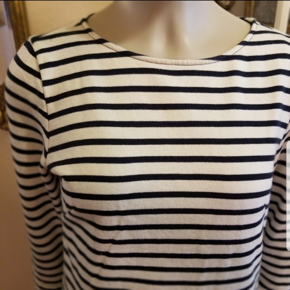 ZARA BASIC COLLECTION NAVY AND IVORY STRIPED SHIFT DRESS - Picture 3 of 13